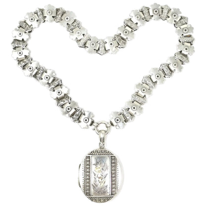 Antique Victorian Sterling Silver Book Chain Locket, Aesthetic Movement