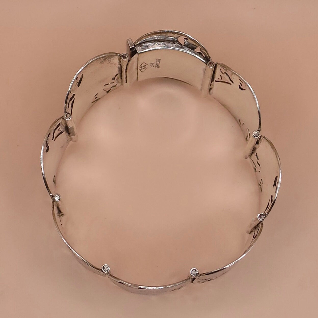 Vintage Sterling Siam Thai Thailand Niello Wide Panel Bracelet, 51.6 grams N2
