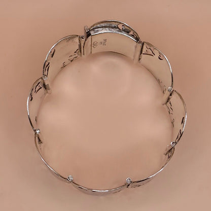 Vintage Sterling Siam Thai Thailand Niello Wide Panel Bracelet, 51.6 grams N2