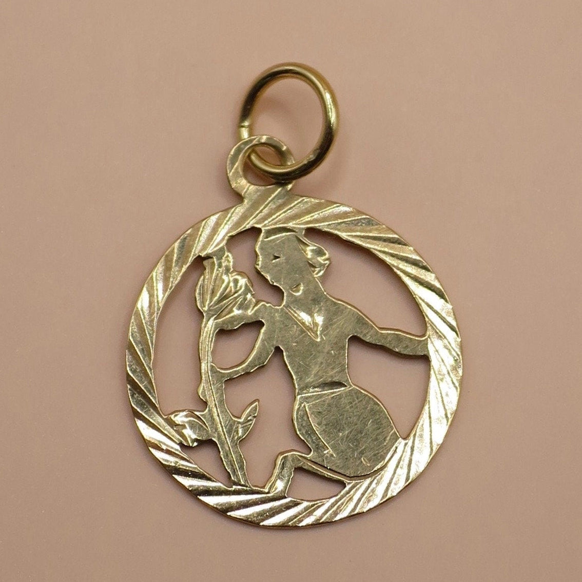 Vintage 1988 Birmingham 9ct Gold Virgo Zodiac Charm Pendant