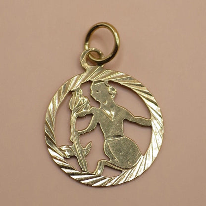 Vintage 1988 Birmingham 9ct Gold Virgo Zodiac Charm Pendant