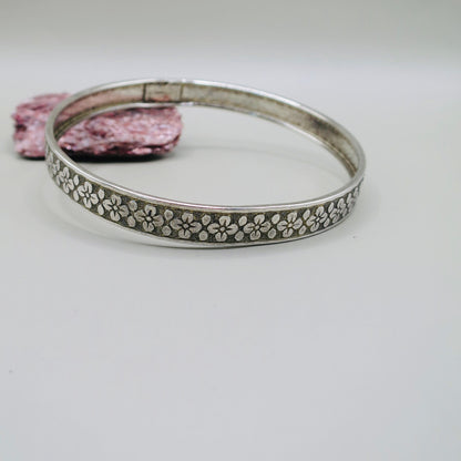 Vintage Sterling Silver Embossed Floral Stacking Bangle Bracelet, 8.7 grams