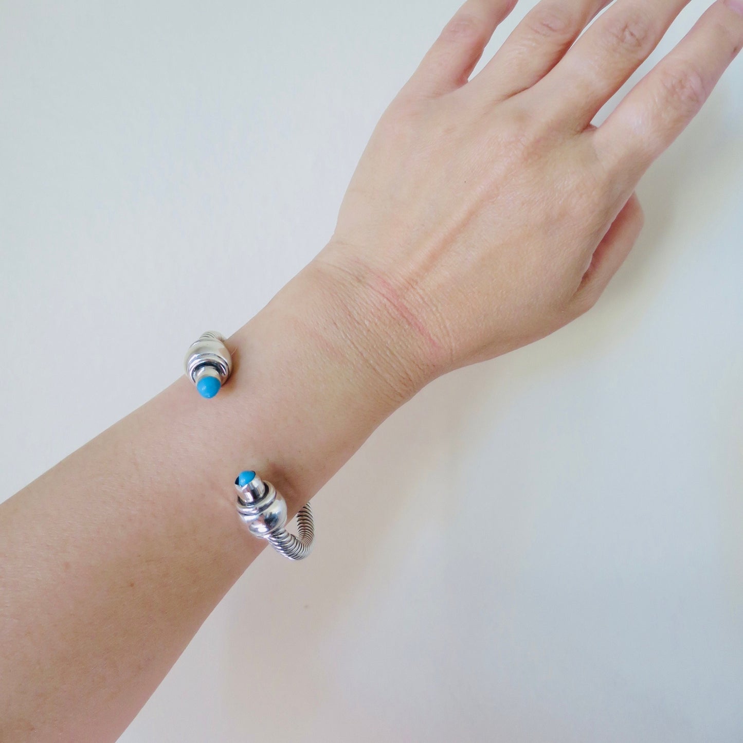 Vintage Mexico Sterling Silver Classic Cuff Bracelet with Turquoise, 50.2 grams