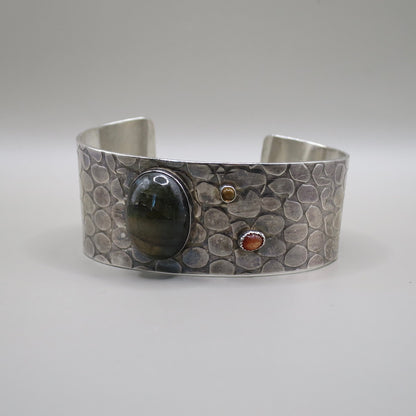Vintage Labradorite Sterling Silver Cuff Bracelet, Artisan Handmade Jewelry