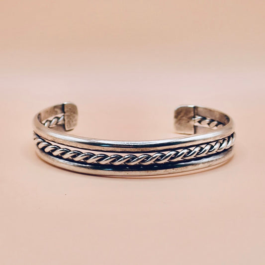 Vintage Sterling Silver Cuff Bangle – Rope Detail, Classic Jewelry