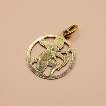 Vintage Petite 1967 Solid 9ct Gold Sagittarius Archer Zodiac Charm Pendant