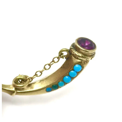Antique Victorian 9ct Gold Cased Horn Claw Shape Turquoises & Amethyst Watch Key Pendant