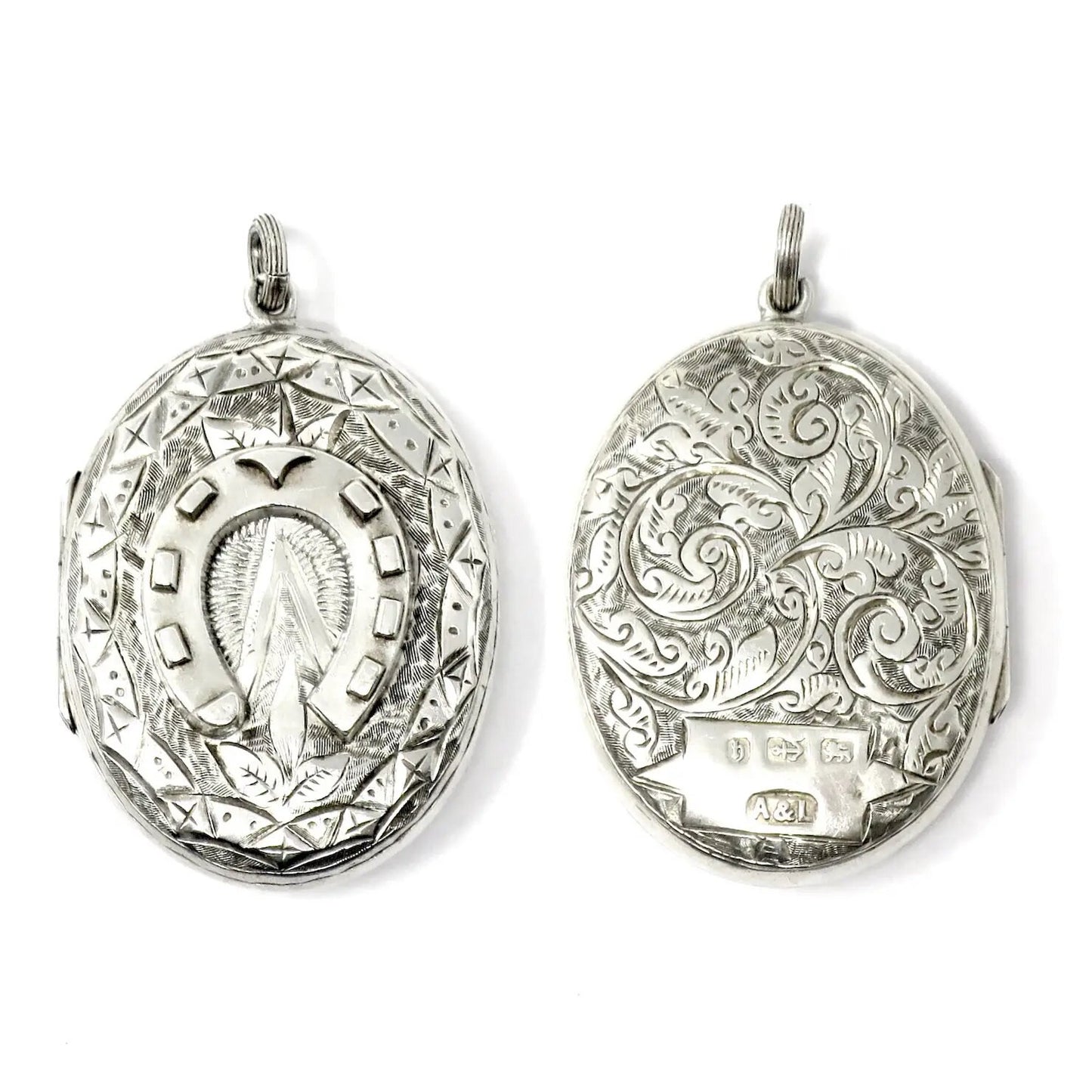 1882 Antique Victorian Sterling Silver Horseshoe Locket Pendant