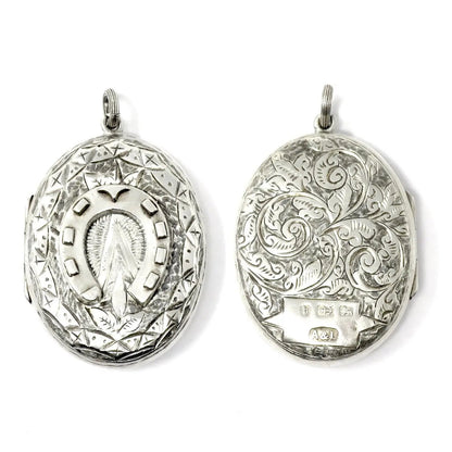 1882 Antique Victorian Sterling Silver Horseshoe Locket Pendant