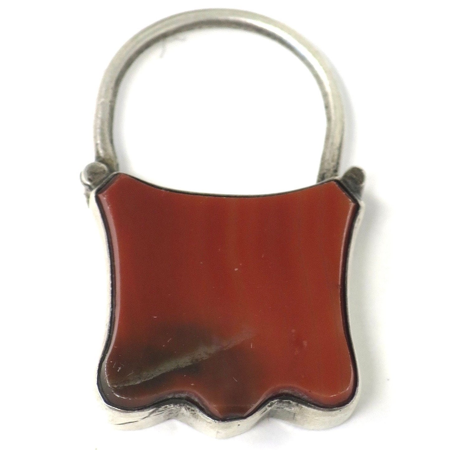 Antique Victorian Scottish Sterling Silver Agate Padlock Pendant with Forget-Me-Not Engraving