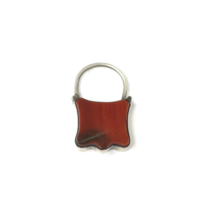 Antique Victorian Scottish Sterling Silver Agate Padlock Pendant with Forget-Me-Not Engraving