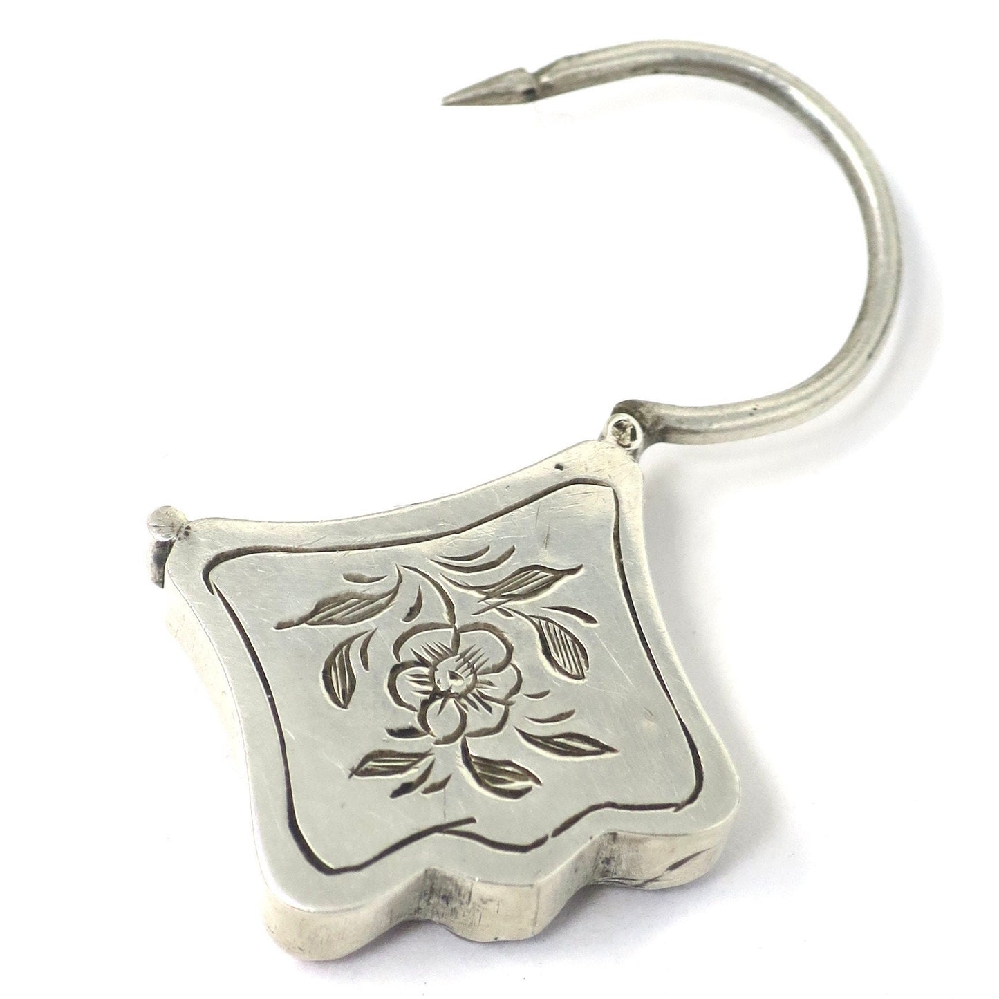 Antique Victorian Scottish Sterling Silver Agate Padlock Pendant with Forget-Me-Not Engraving