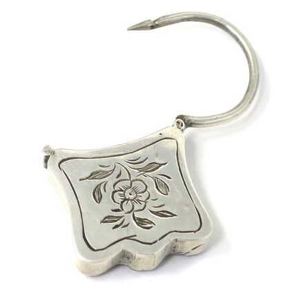 Antique Victorian Scottish Sterling Silver Agate Padlock Pendant with Forget-Me-Not Engraving
