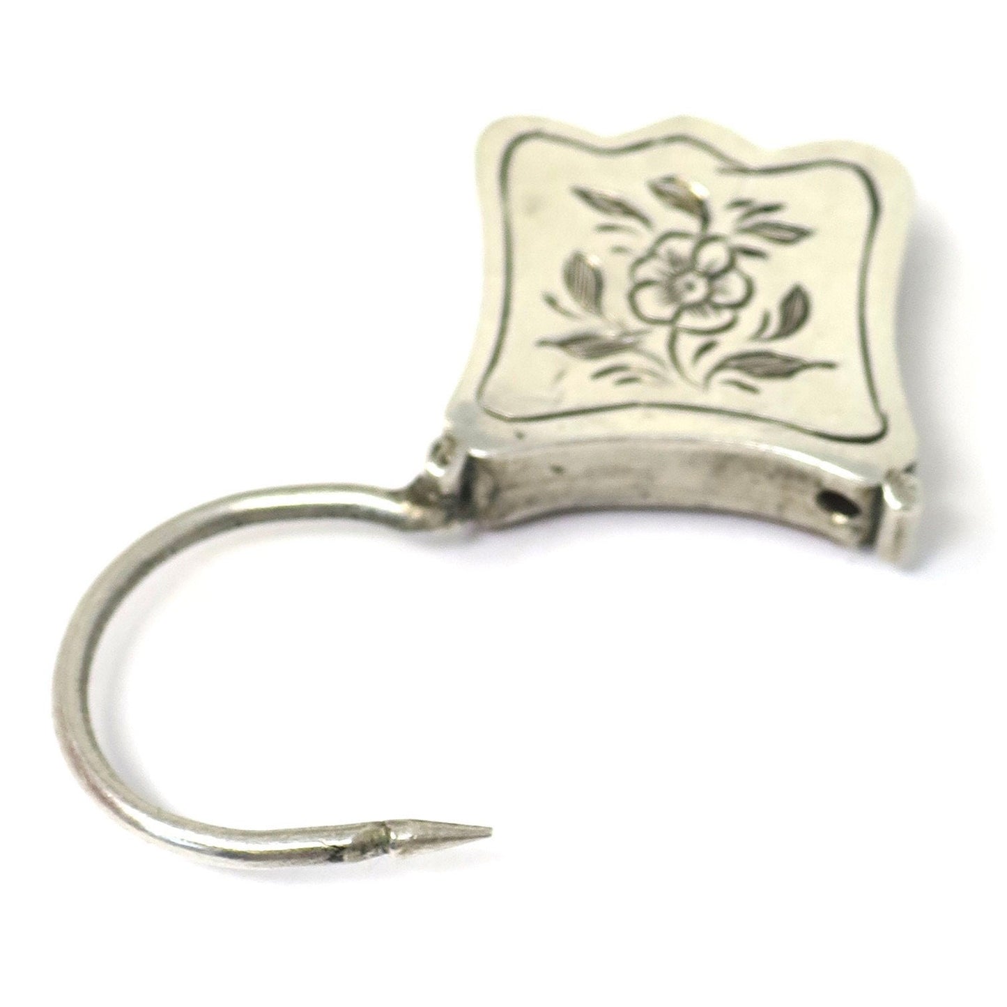 Antique Victorian Scottish Sterling Silver Agate Padlock Pendant with Forget-Me-Not Engraving