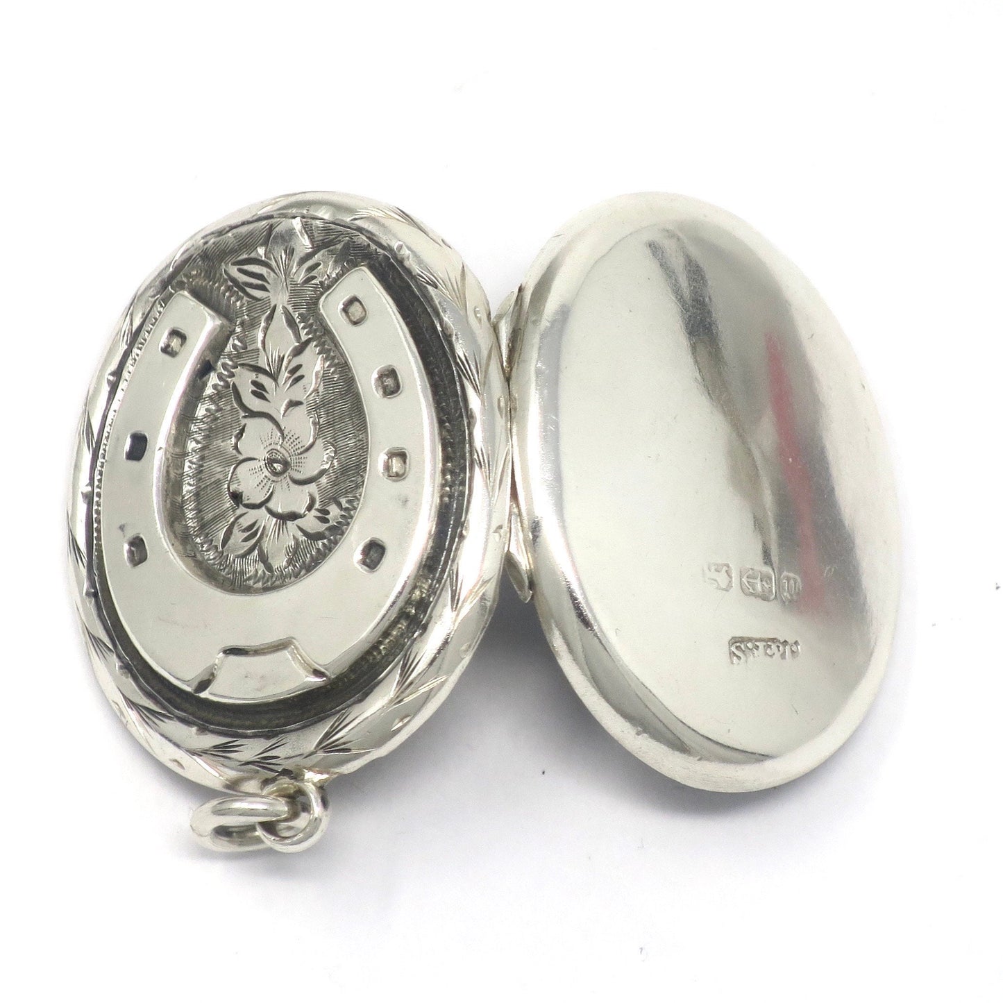 1882 Antique Victorian Sterling Silver Horseshoe Locket Pendant