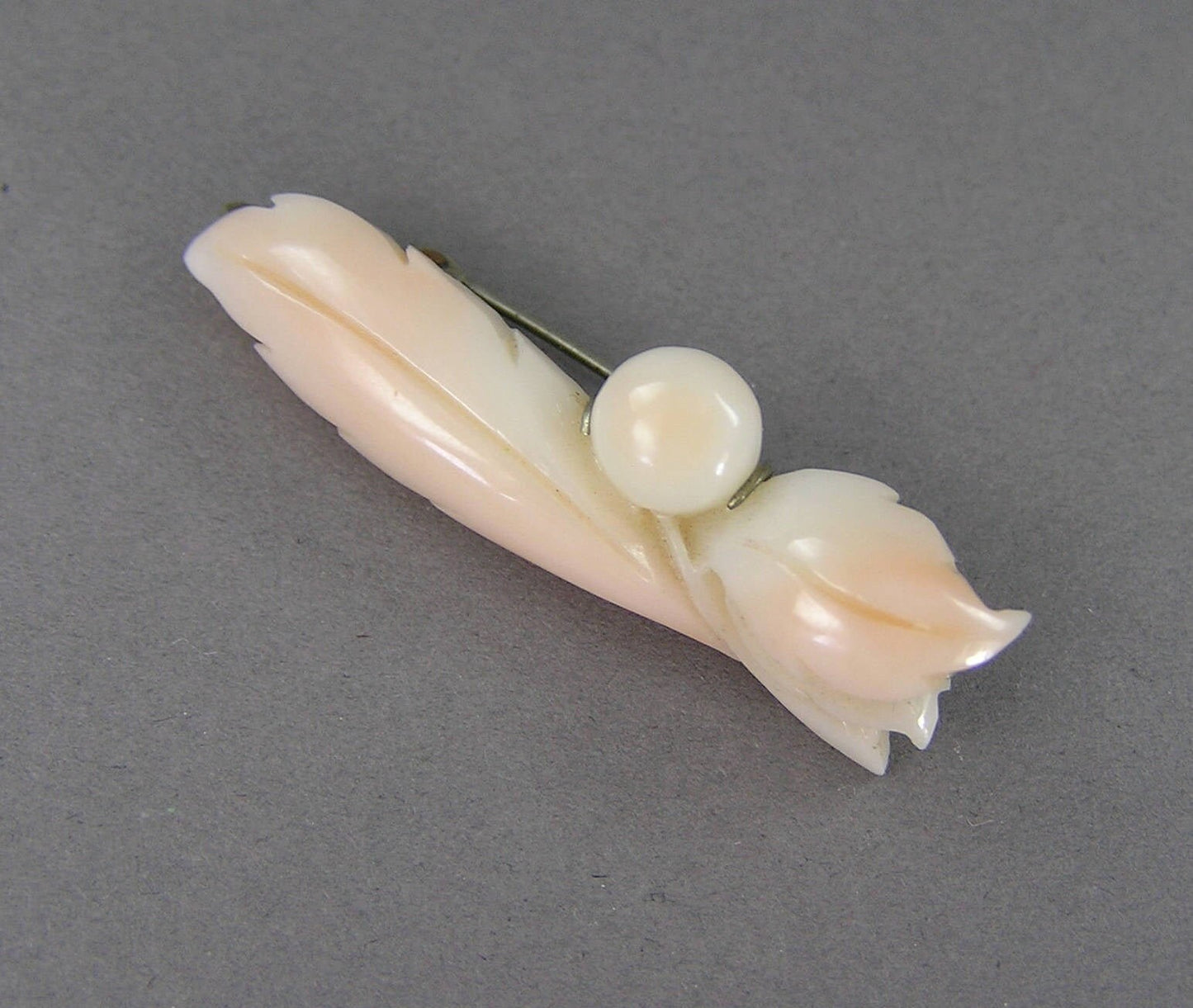Art Nouveau Hand Carved True Angel Skin Coral Pin Brooch