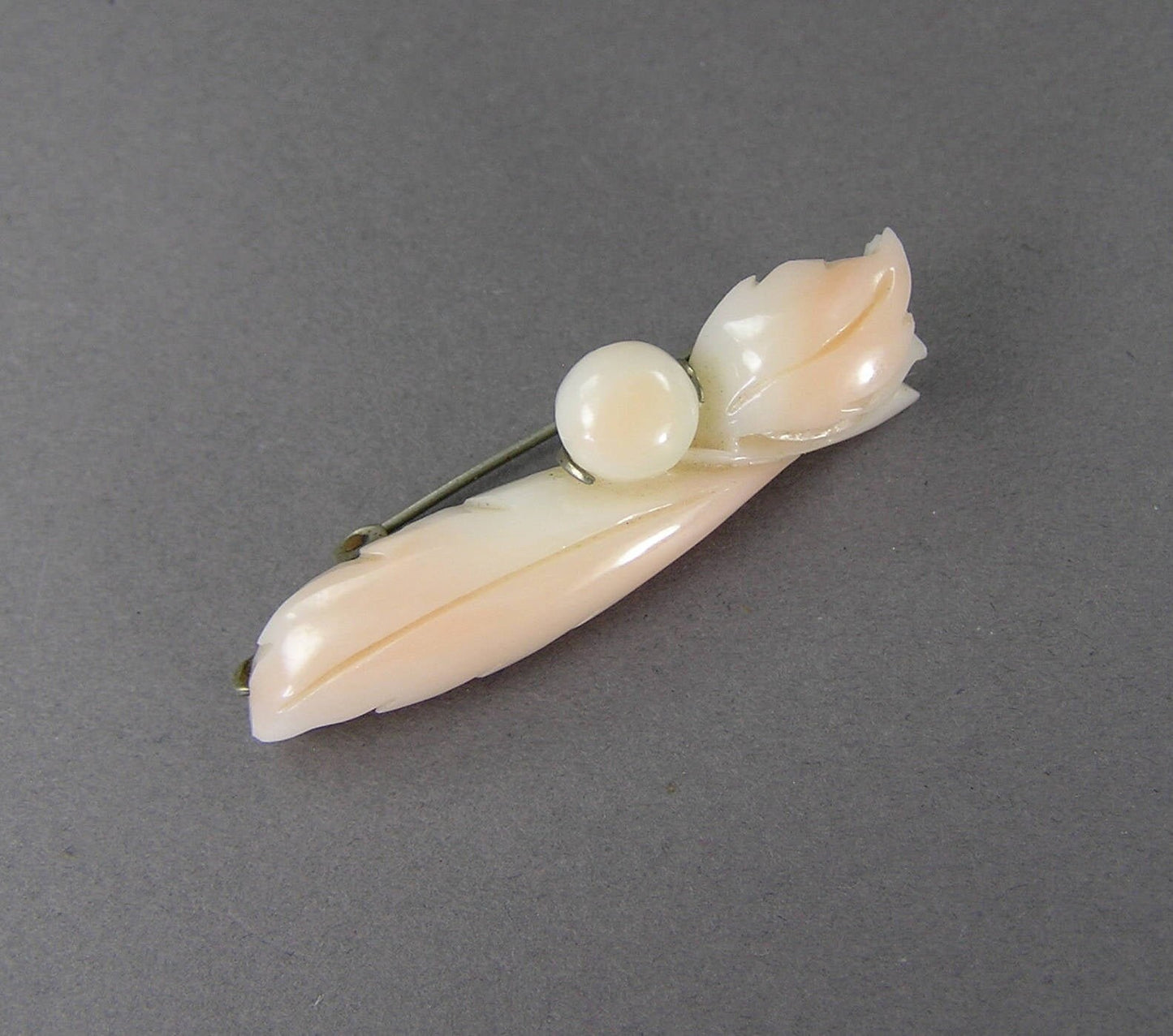 Art Nouveau Hand Carved True Angel Skin Coral Pin Brooch