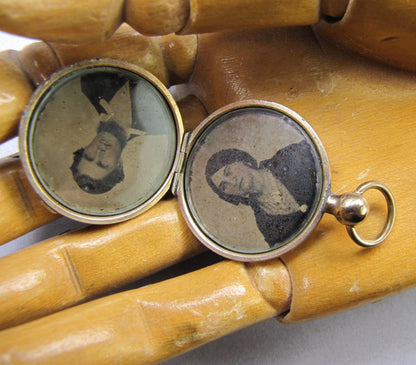 Antique Yellow Gold Fill Daguerreotype Round Locket Pendant