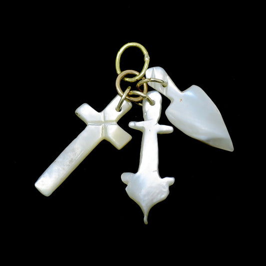 Georgian 9ct Mother of Pearl Sweetheart Charity Heart Cross Faith Anchor Hope Charms