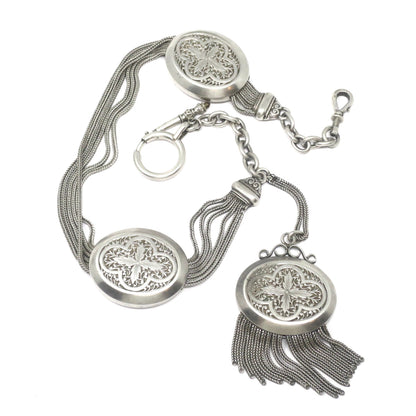 Antique French Albertina Sterling Silver Watch Chain Necklace