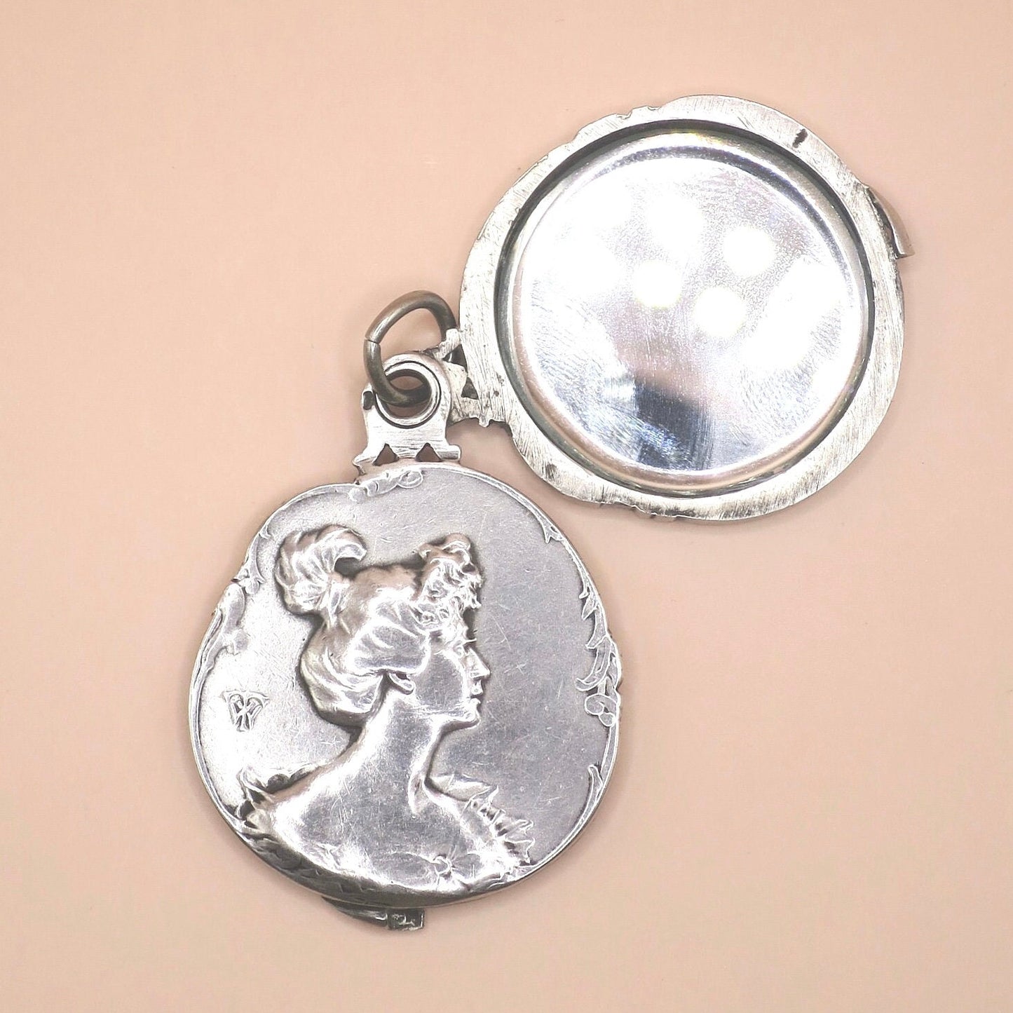 Antique French Art Nouveau Sliding Mirror Locket Pendant