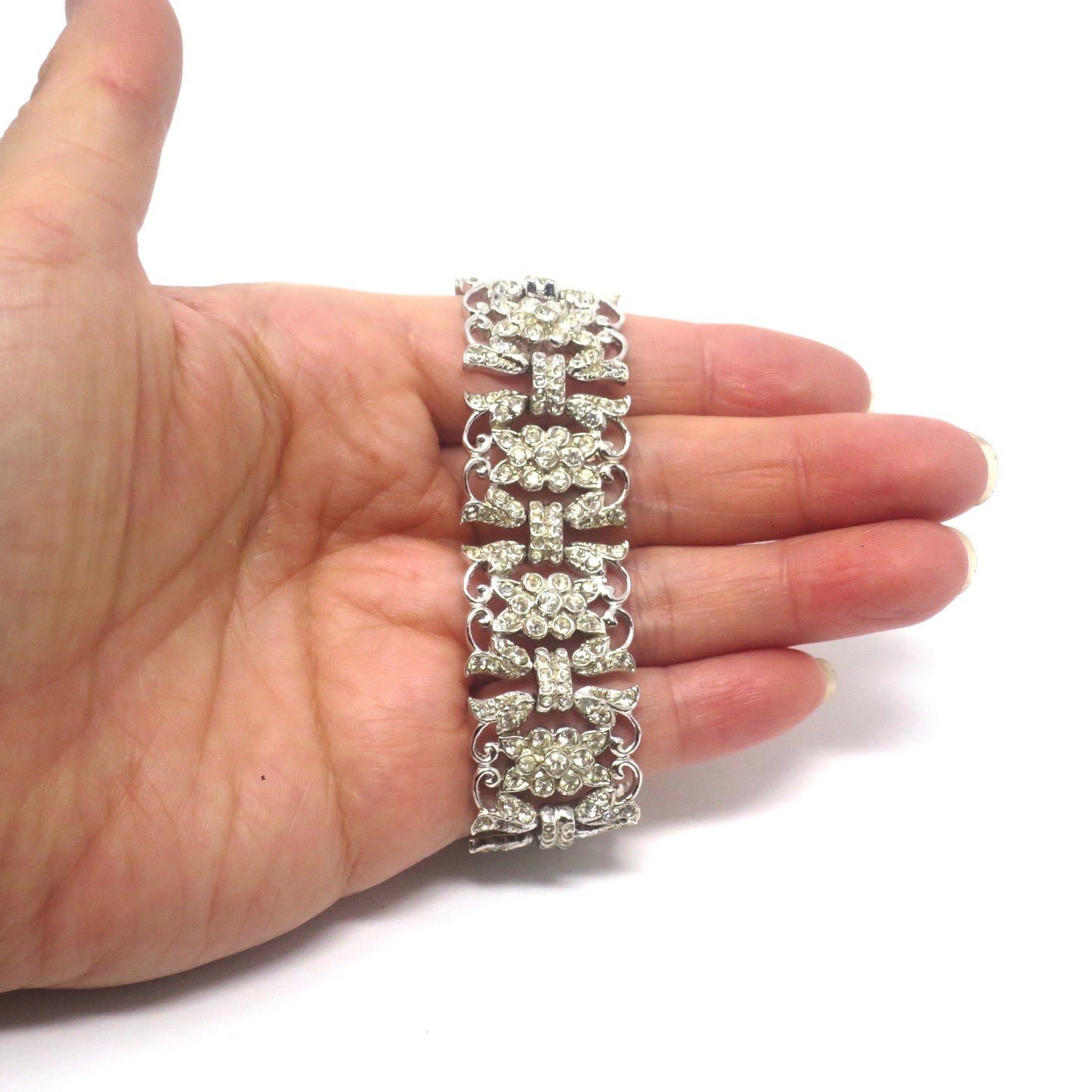 Vintage Assayed Art Deco Rhodium Plated Sterling Silver Paste Bracelet