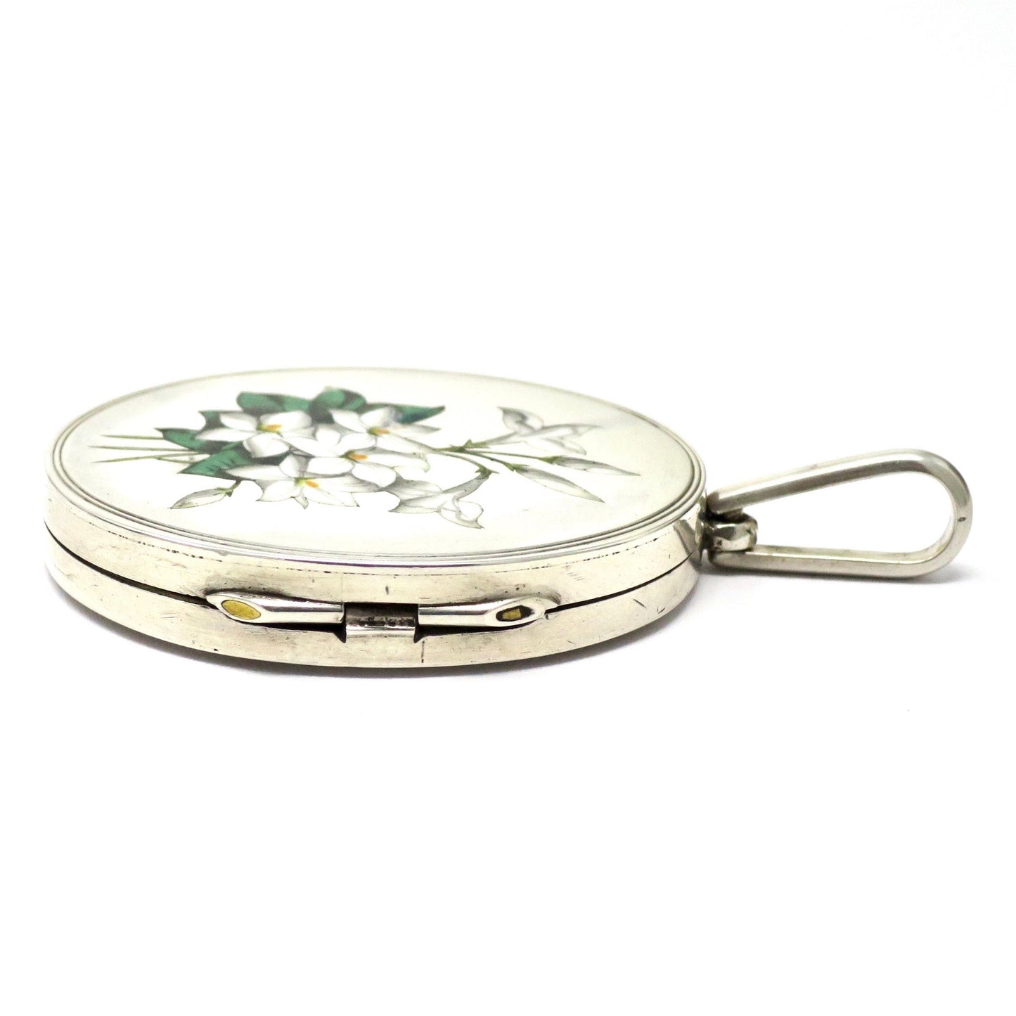 Victorian Sterling Silver Lily of the Valley Enameled Locket Pendant