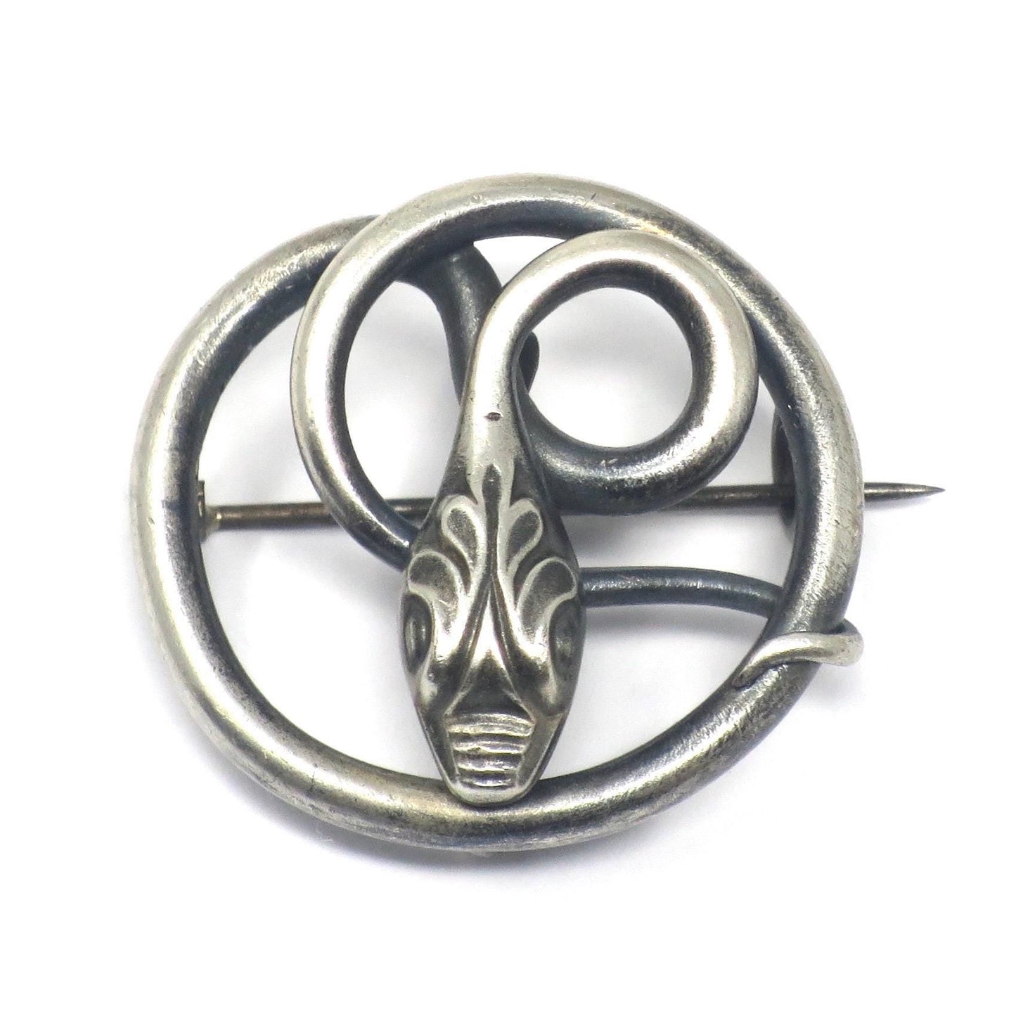 Antique Victorian Silver Plated Snake Serpent Pin Brooch Pendant