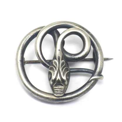 Antique Victorian Silver Plated Snake Serpent Pin Brooch Pendant