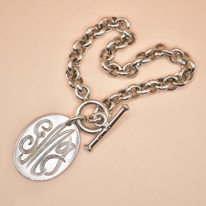Vintage Mexican Sterling Silver Rolo Chain Bracelet, Monogrammed GMJ, 27.2 grams, Made in Mexico