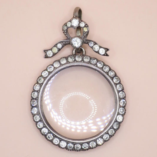 Antique Edwardian Sterling Silver Double Sided Shaker Paste Stone Locket Pendant