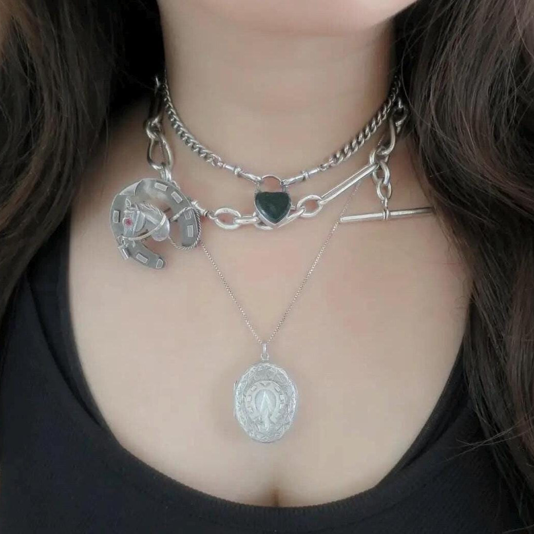 1882 Antique Victorian Sterling Silver Horseshoe Locket Pendant