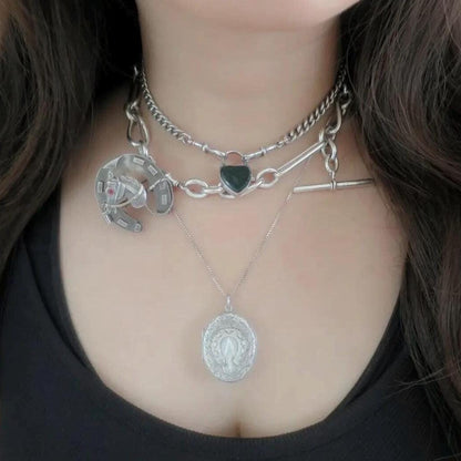 1882 Antique Victorian Sterling Silver Horseshoe Locket Pendant