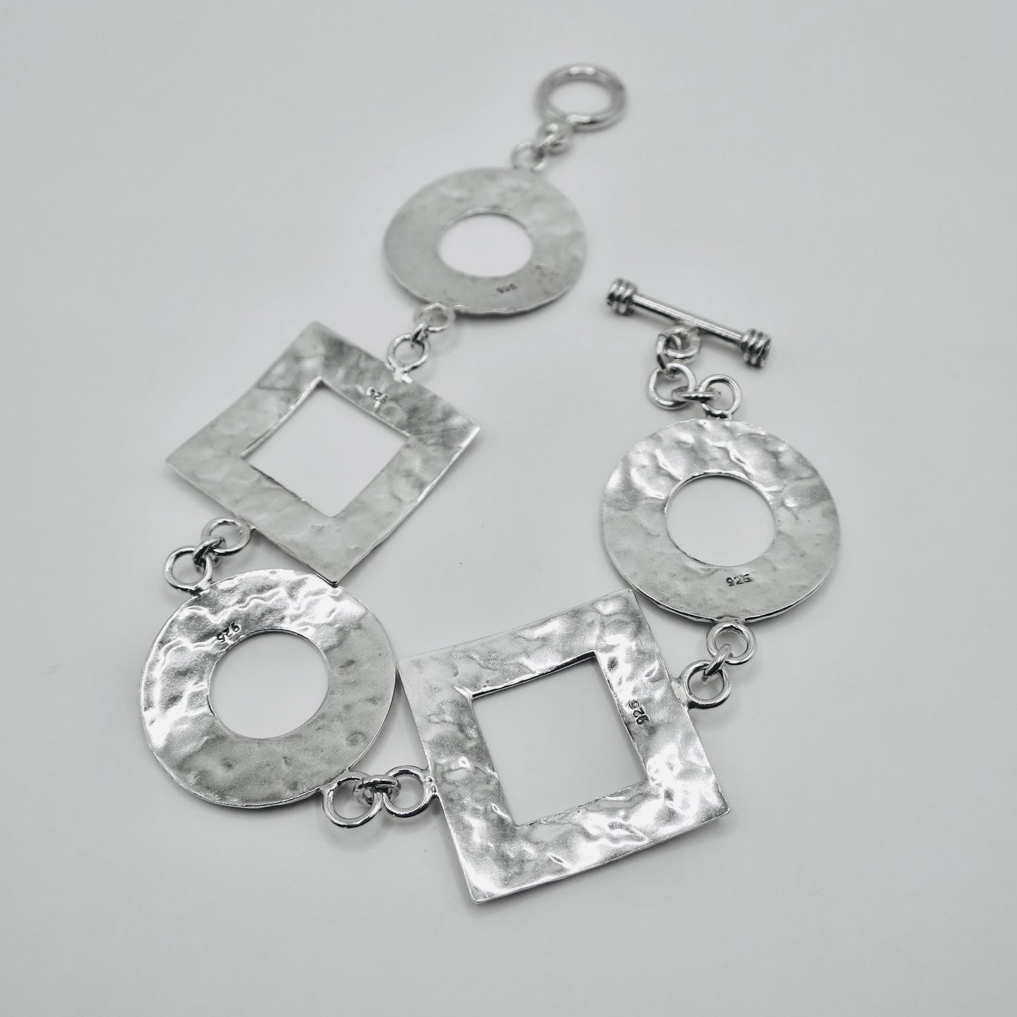Vintage Artisan Sterling Silver Hammered Link Bracelet, 19.8 grams