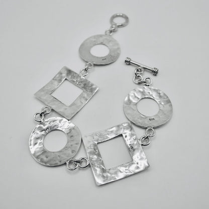 Vintage Artisan Sterling Silver Hammered Link Bracelet, 19.8 grams