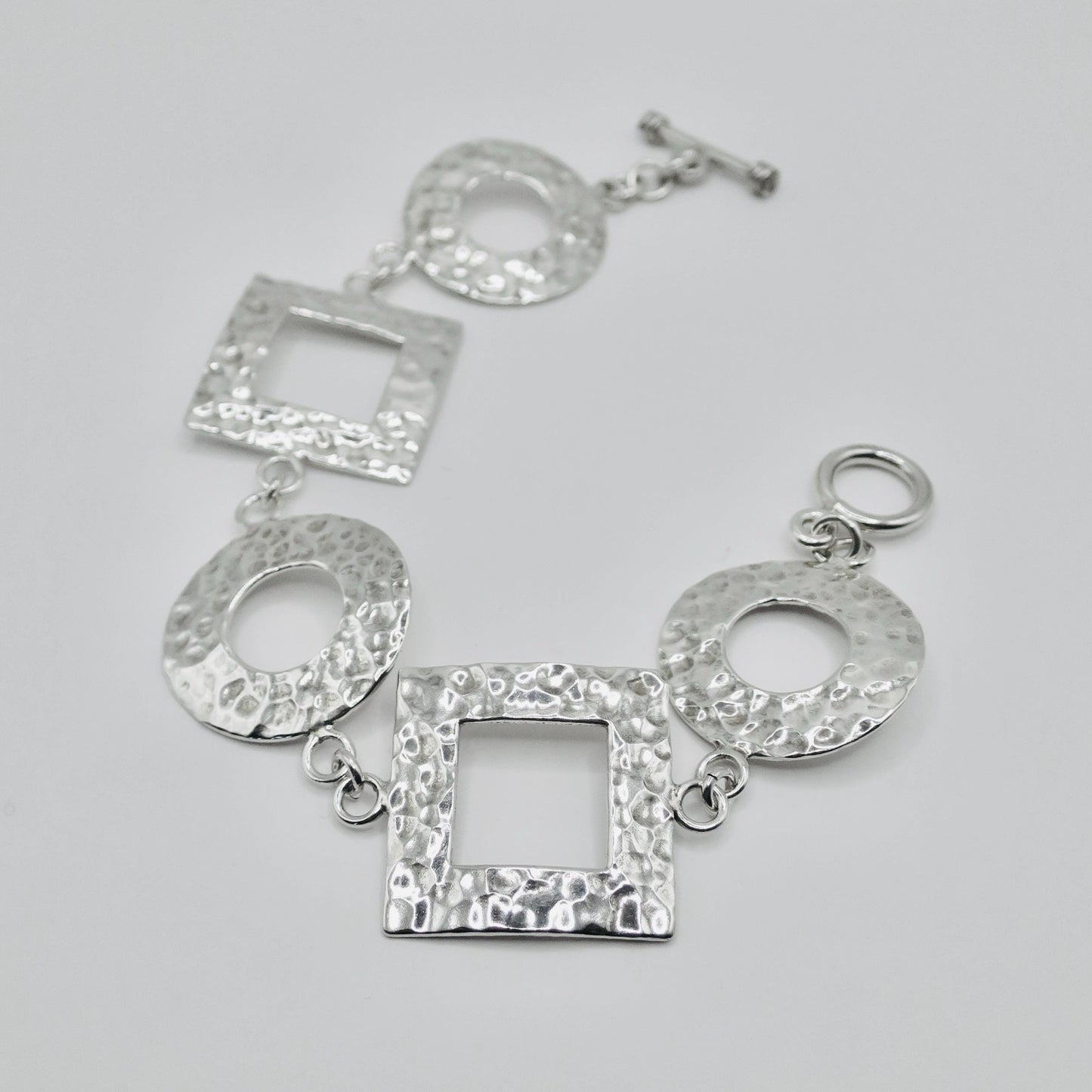 Vintage Artisan Sterling Silver Hammered Link Bracelet, 19.8 grams