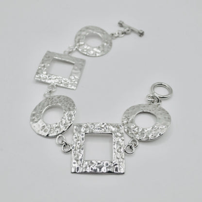 Vintage Artisan Sterling Silver Hammered Link Bracelet, 19.8 grams