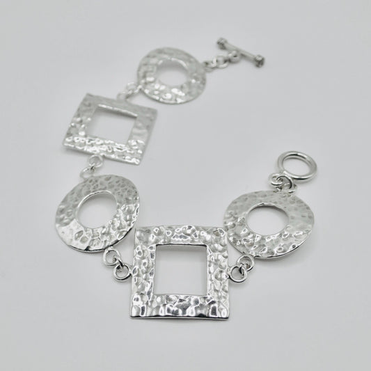 Vintage Artisan Sterling Silver Hammered Link Bracelet, 19.8 grams