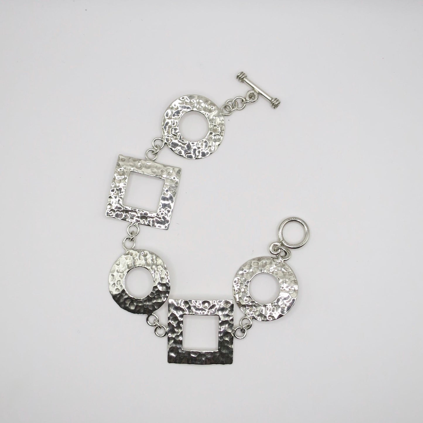 Vintage Artisan Sterling Silver Hammered Link Bracelet, 19.8 grams
