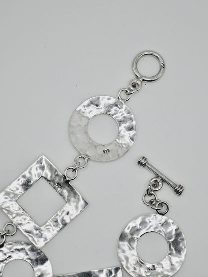 Vintage Artisan Sterling Silver Hammered Link Bracelet, 19.8 grams
