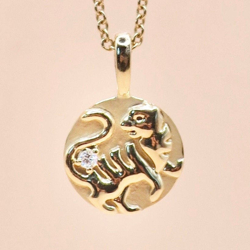 14K Yellow Gold .015 CT Natural Diamond Chinese Zodiac Year of the Tiger Pendant