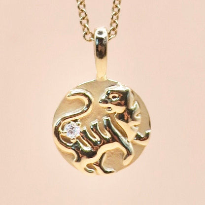 14K Yellow Gold .015 CT Natural Diamond Chinese Zodiac Year of the Tiger Pendant