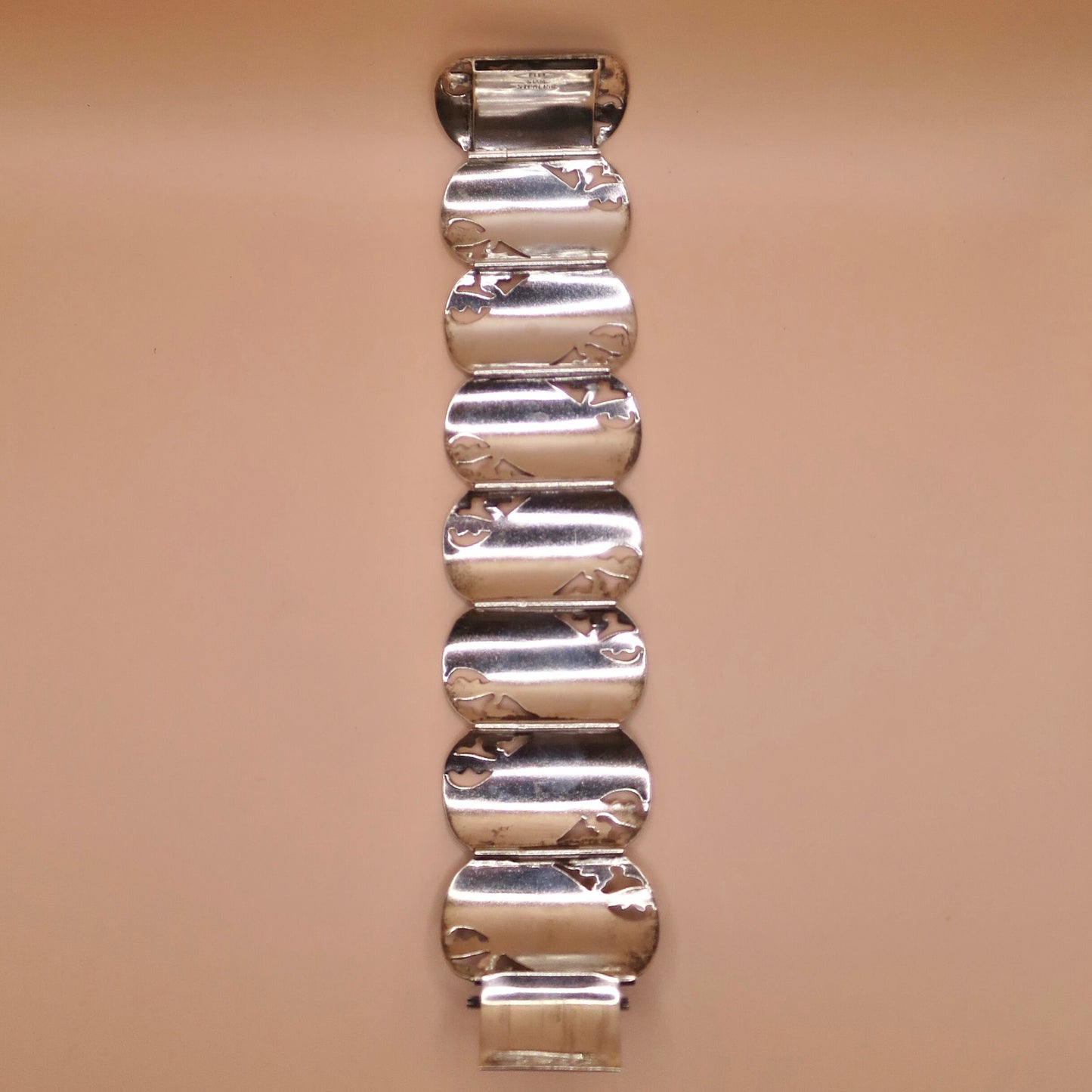 Vintage Sterling Siam Thai Thailand Niello Wide Panel Bracelet, 51.6 grams N2