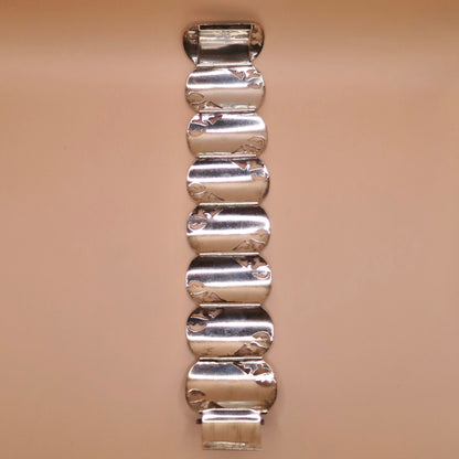 Vintage Sterling Siam Thai Thailand Niello Wide Panel Bracelet, 51.6 grams N2