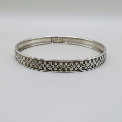 Vintage Sterling Silver Embossed Floral Stacking Bangle Bracelet, 8.7 grams