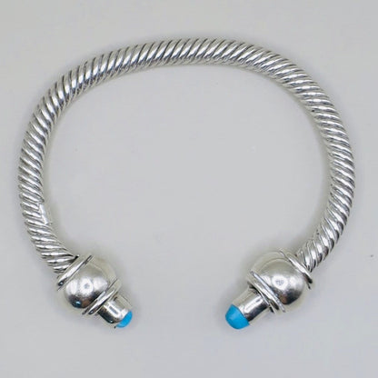 Vintage Mexico Sterling Silver Classic Cuff Bracelet with Turquoise, 50.2 grams