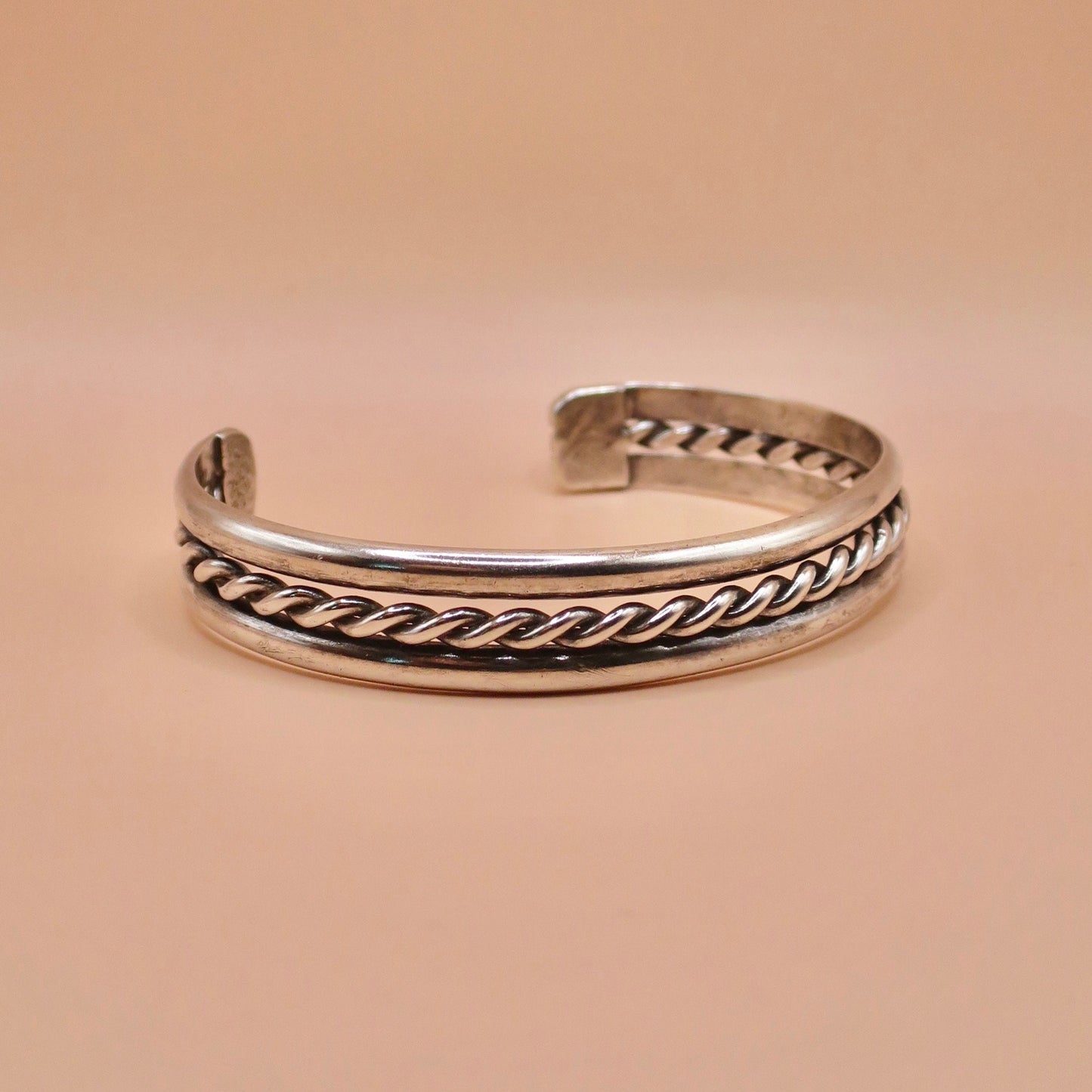 Vintage Sterling Silver Cuff Bangle – Rope Detail, Classic Jewelry
