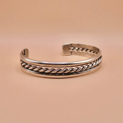 Vintage Sterling Silver Cuff Bangle – Rope Detail, Classic Jewelry