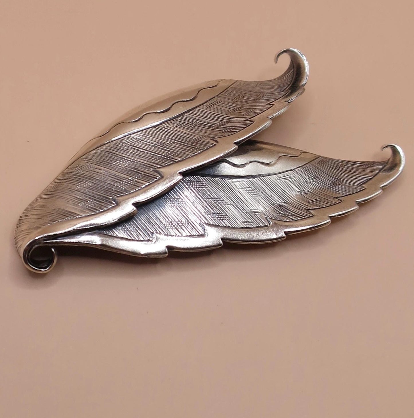 Vintage DANECRAFT Signed Sterling Silver Leafs, Wings, or Feather Pin Brooch