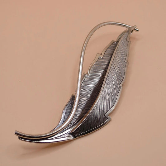 Vintage BEAU Signed Sterling Silver 3D Textured Leaf Pin Brooch